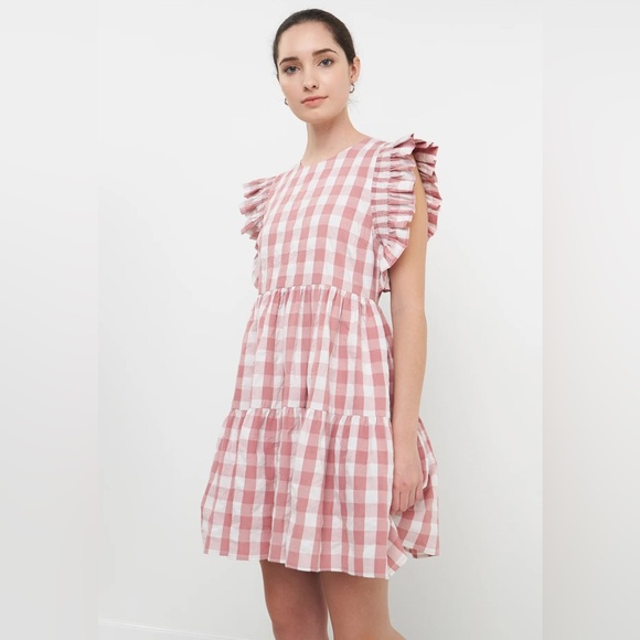 Pink Gingham Ruffle Sleeve Dress - Picture 1 of 6